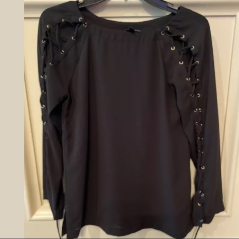 New Greylin black lace up tie sleeve top size XS